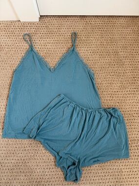 Victoria's Secret Teal Lace-Trim Camisole & Shorts Pajama Set